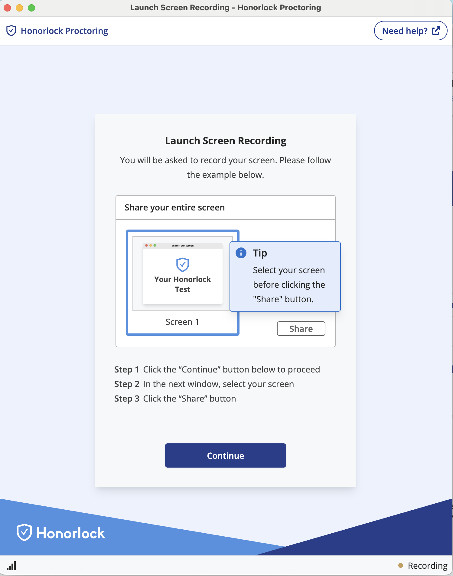 Screen sharing prompt